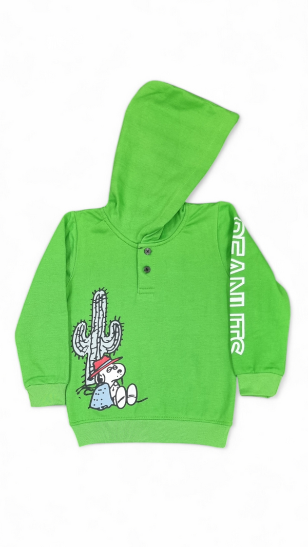 Peanuts Snoopy Green Fleece Hoodie with Cactus Design