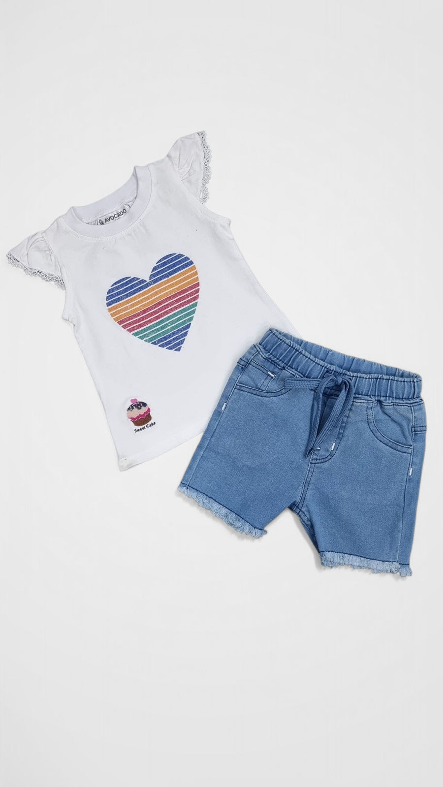 Rainbow Heart Top & Denim Short
