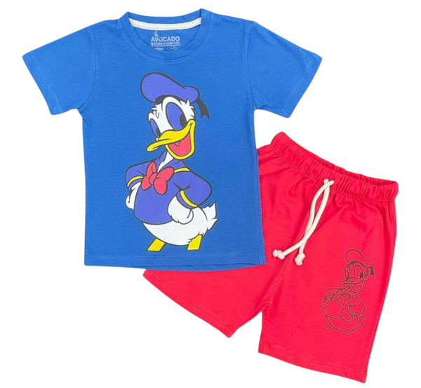Donald Duck Printed Blue Tee & Red Short