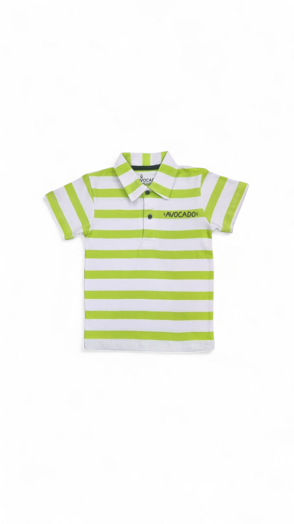 Green & White Striped Avocado Embroidery Polo
