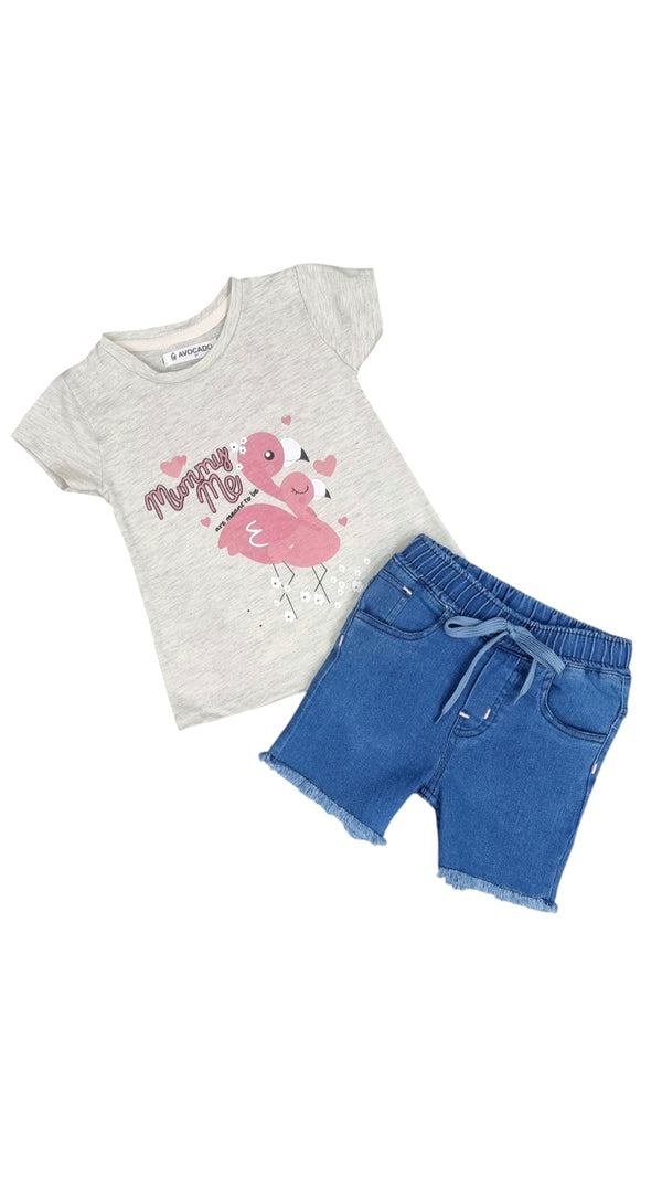 Mummy & Me Light Grey Tee & Denim Short