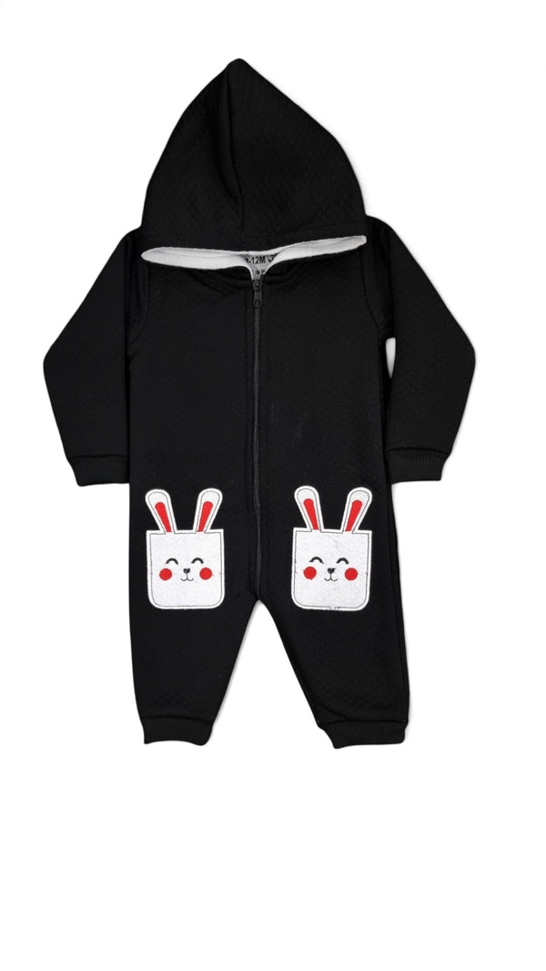 Cozy Duo Bunny Embossed Fleece Black Romper