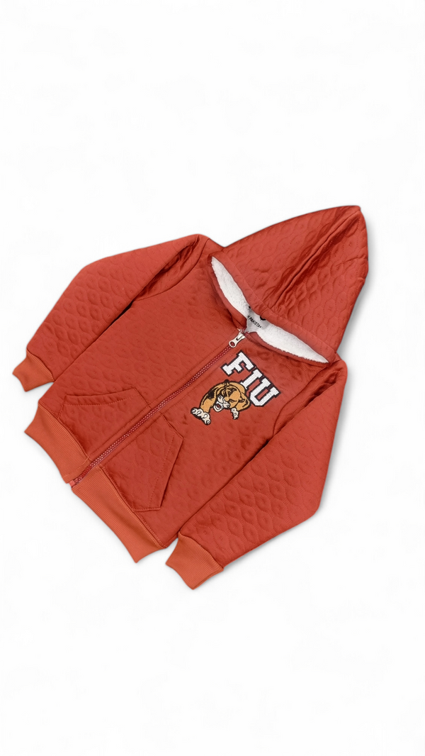 FIU Panther Embossed Fleece Red Hoodie Zipper