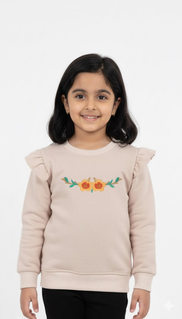 Baby Girls Fleece Sweatshirt with Floral Embroidery