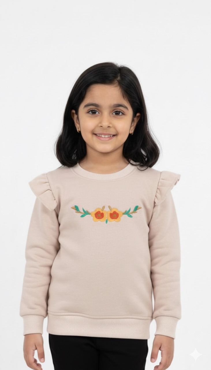 Baby Girls Fleece Sweatshirt with Floral Embroidery