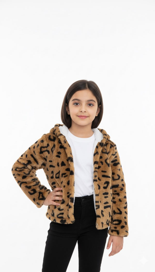 Caramel Brown Cheetah Plush Fur Jacket