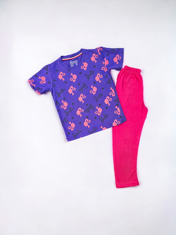 Barbie All Over Tee & Dark Pink Tights