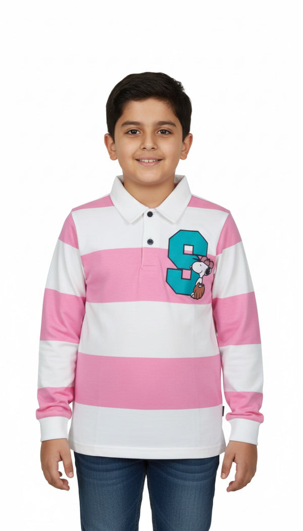 Striped Terry Winter Polo Sweat With Front Back Print