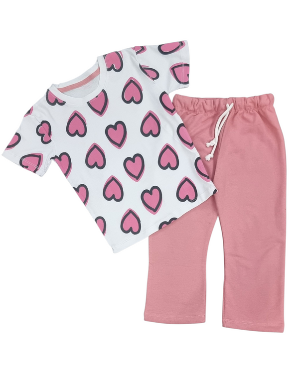 Tea Pink Hearts Tee & Trouser