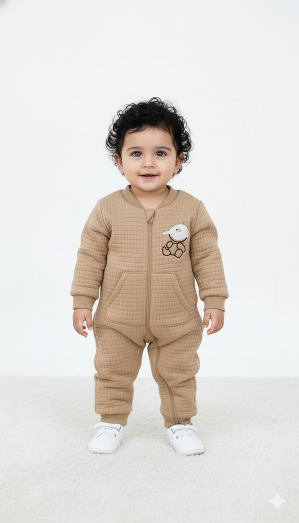 Beige Bear Quilted Romper