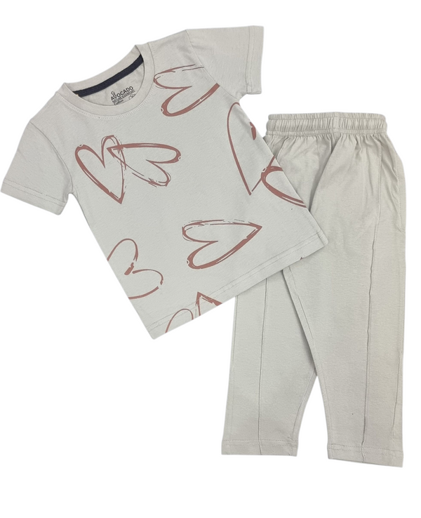 Brown Love Heart Pista Green Tee & Trouser
