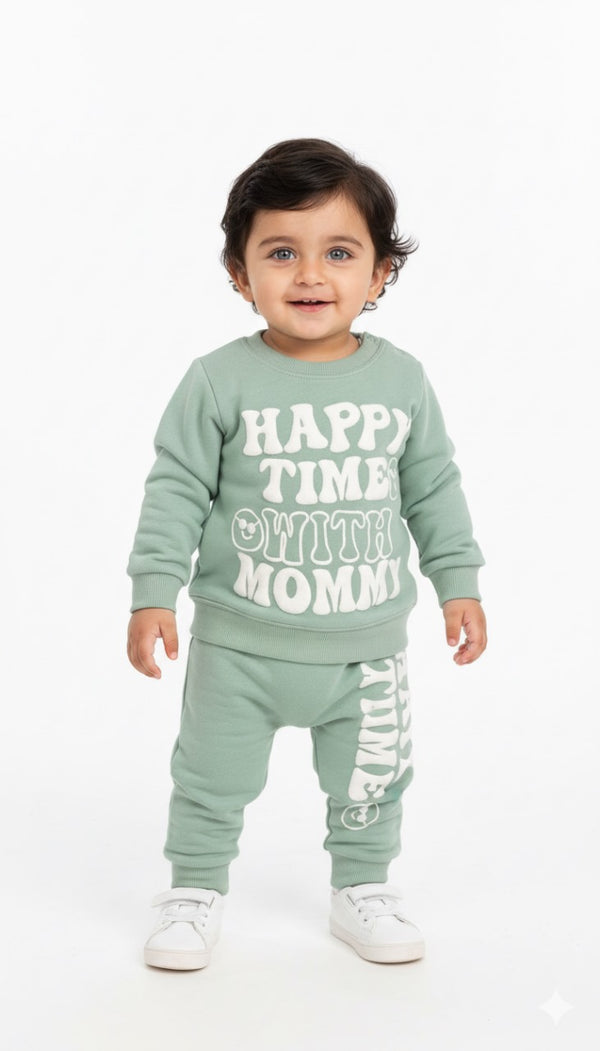 Happy Time Pista Green Fleece Sweatshirt & Trouser Infant