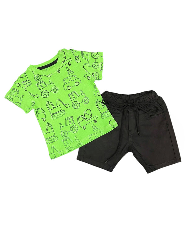 Construction Machine Tee & Jet Black Cotton Short Infant