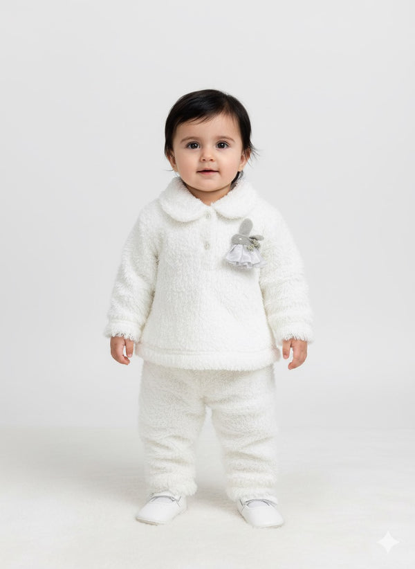 Plush Herringbone Grey Bunny Logo Fleece White Infant Pair