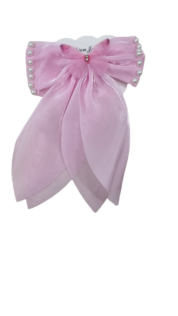 Butterfly Pearl Bow Pink Hair Clip