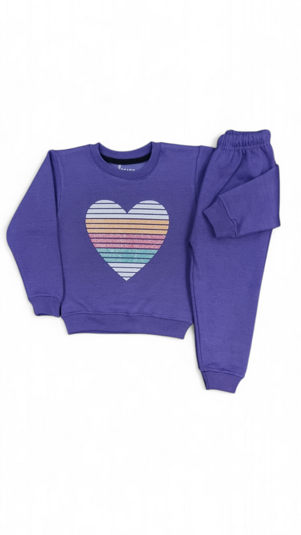 Heart Rainbow Striped Purple Fleece Sweatshirt & Trouser