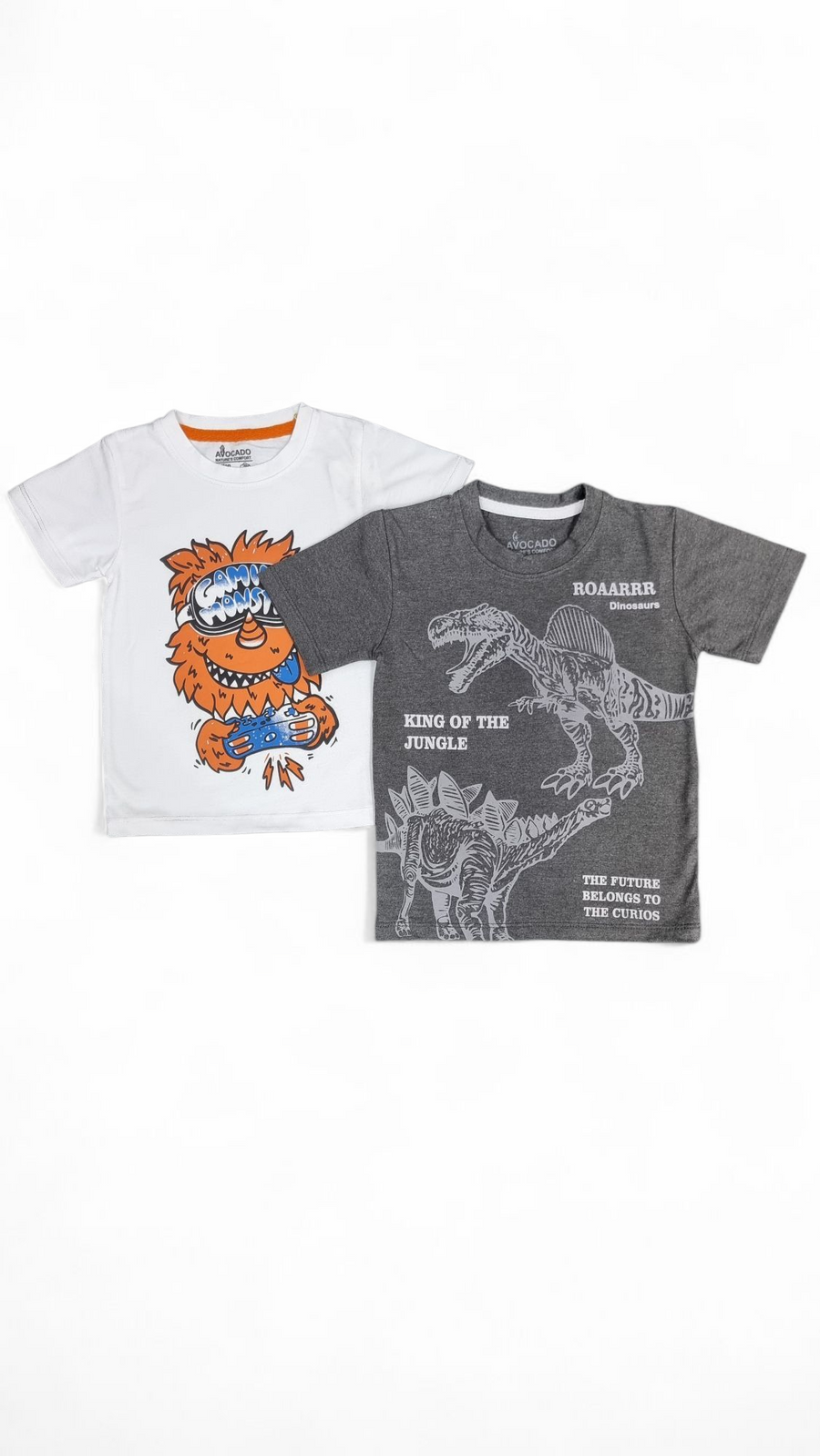 Roaarr Dinasaure Charcoal Tee & Gaming Monster Tee (Pack Of 2)