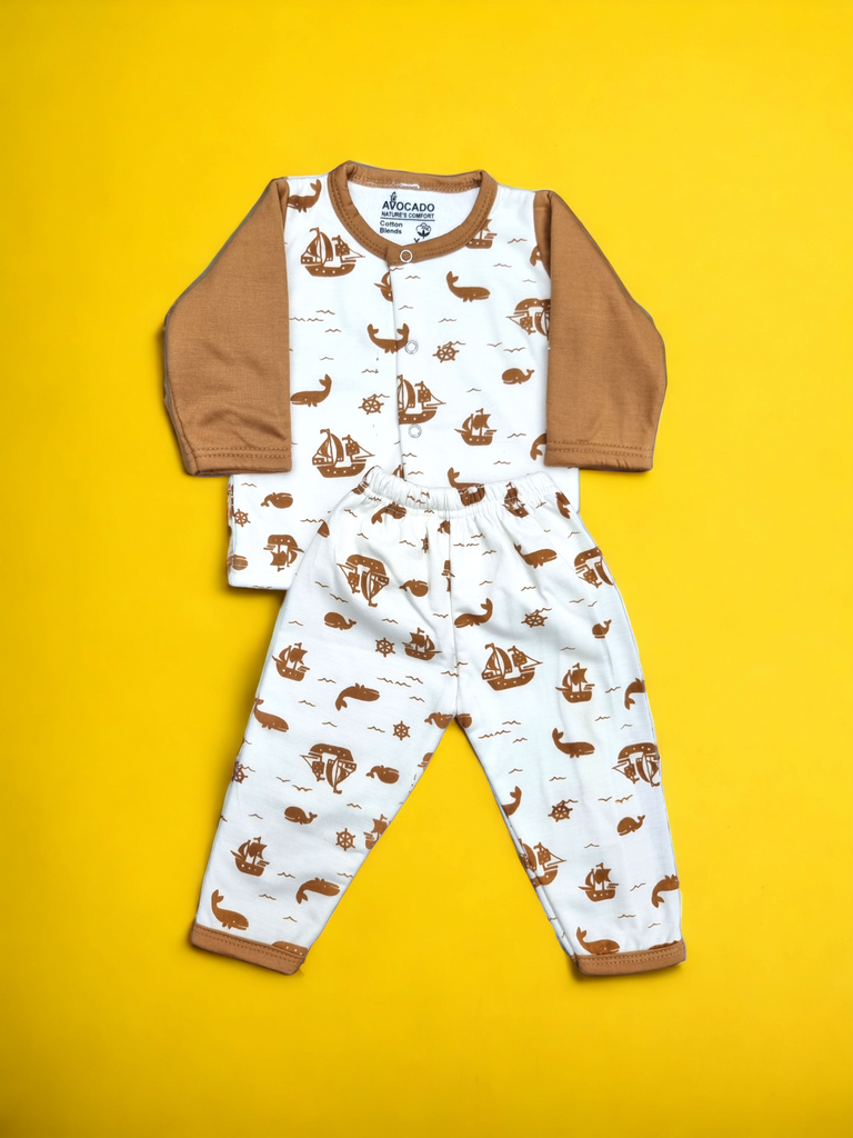Brown Sailboat Fleece Infant Payjama Set