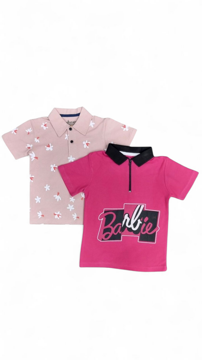 Barbie Zipper Polo & Flower Printed premium Polo (Pack Of 2)