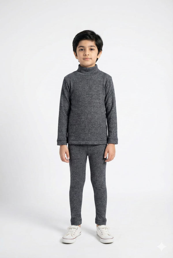 Graphite Grey Ribbed Mock Neck Set