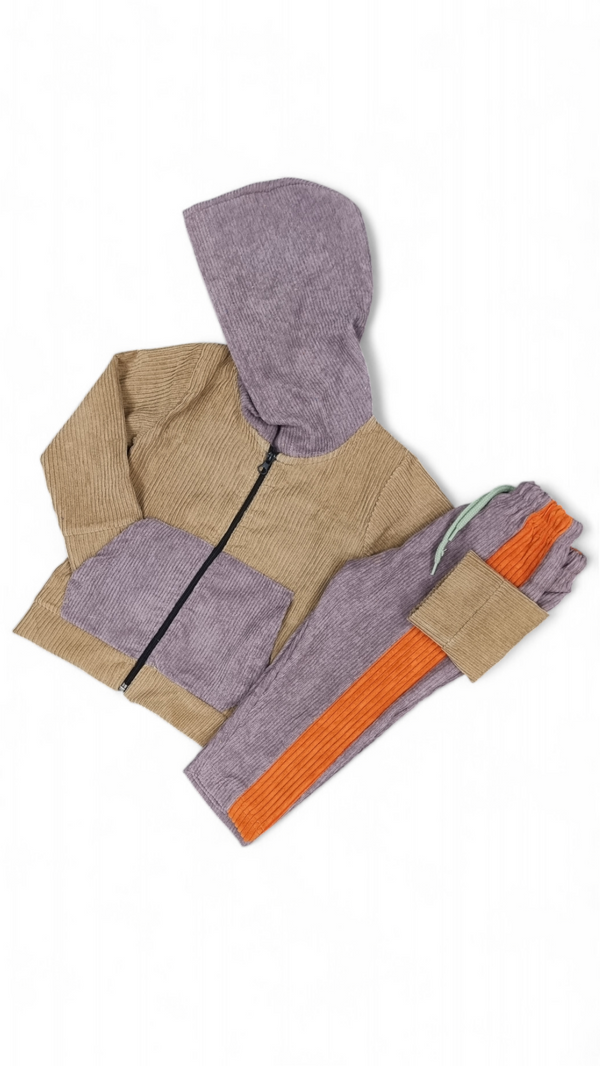 Color Block Corduroy Winter Hoodie & Trouser