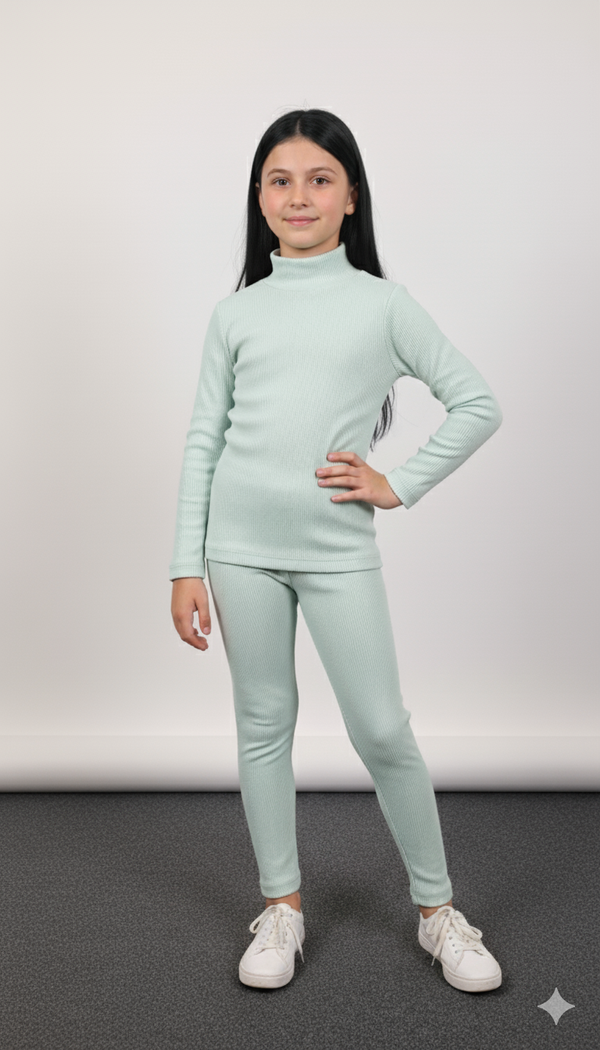 Ice Blue Ribbed Mock Neck Set
