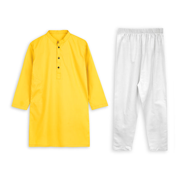 Yellow Cotton Kurta & White Trouser