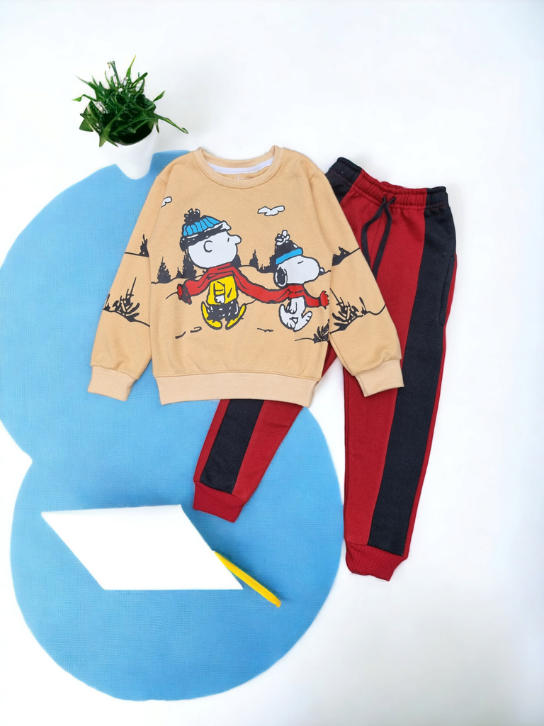 Snoopy Winterland Sweatshirt & Red Black Fleece Trouser