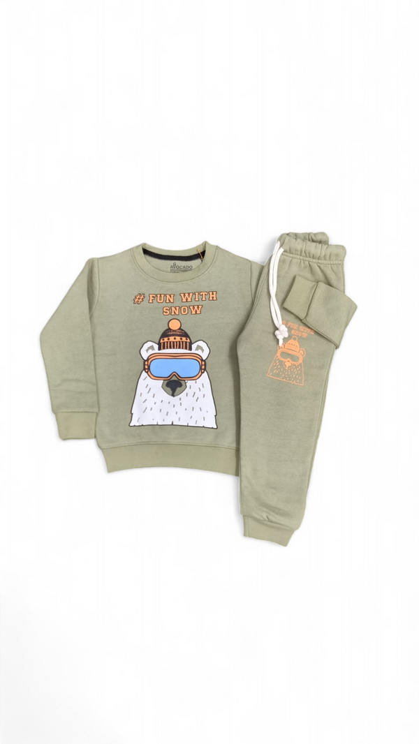 Fun With Snow Light Olive Fleece Sweatshirt & Trouser