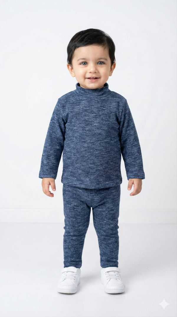 Heather Blue Ribbed Mock Neck Set Infant