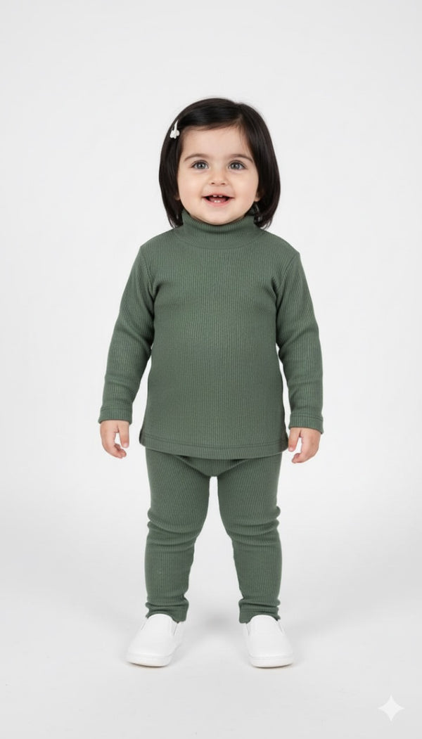 Dark Olive Green Ribbed Mock Neck
