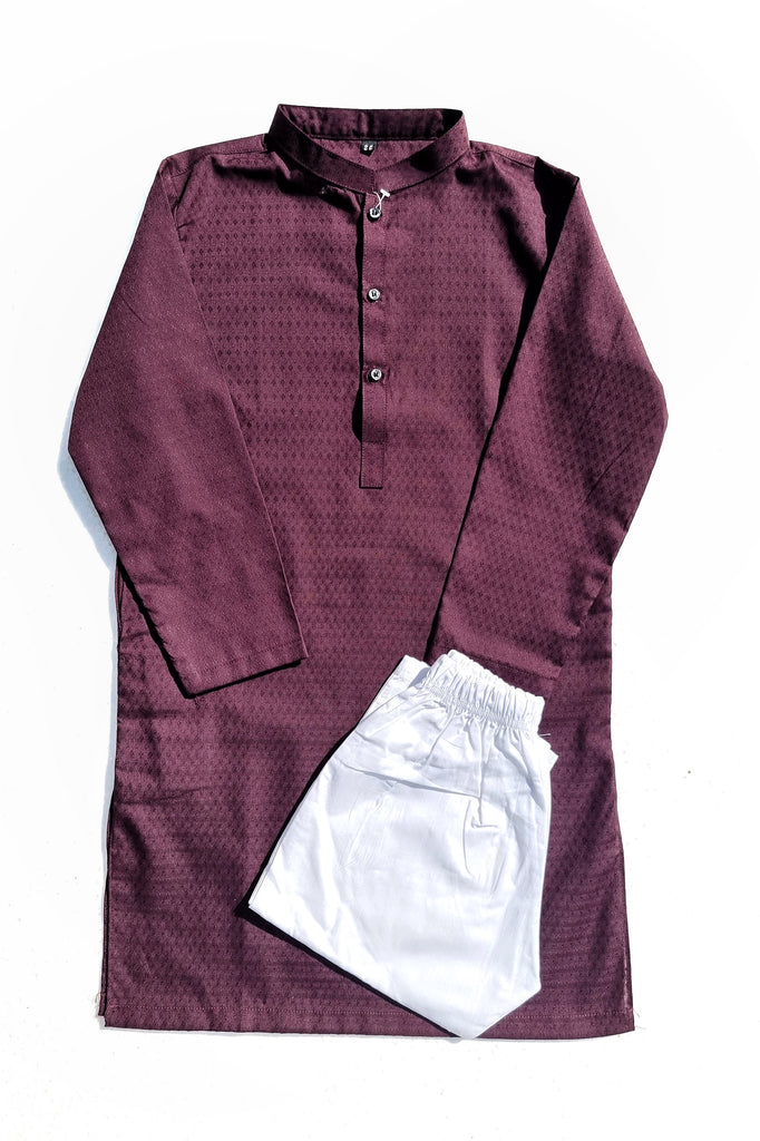Plum Self Premium Kurta & White Trouser