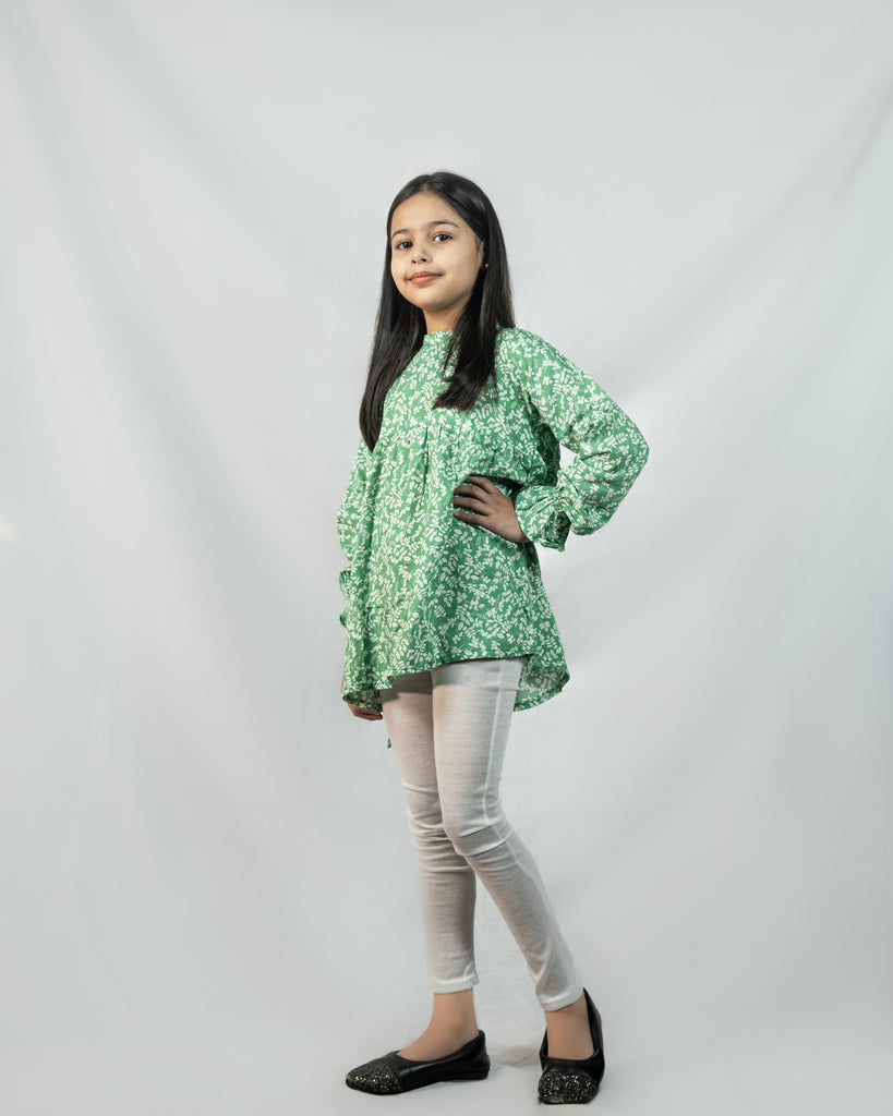 Green Floral Top & White tights