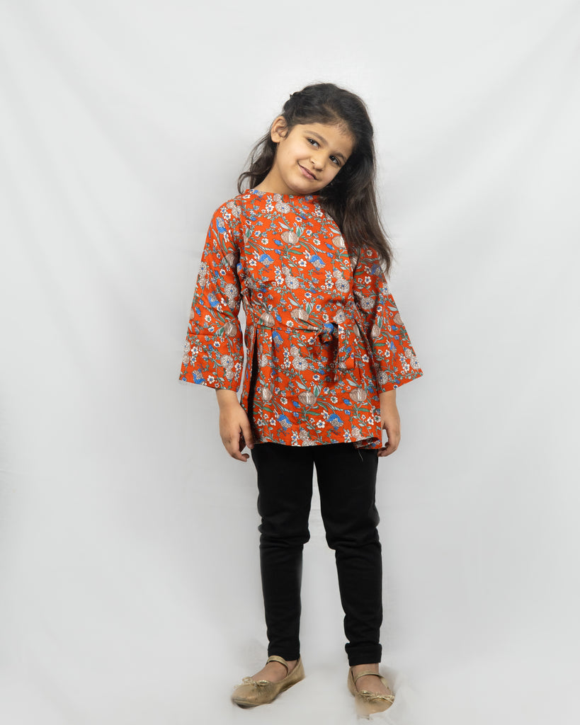 Orange Floral Top & Black tights
