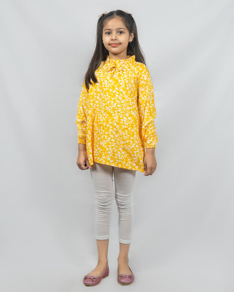 Yellow Floral Top & White tights