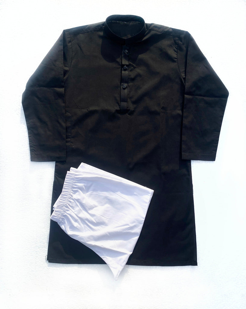 Self Black Kurta & White Trouser